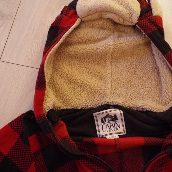 Vintage Cabin Fever Buffalo Plaid Hooded  Youth Warm Onesie - Picture 4 of 5